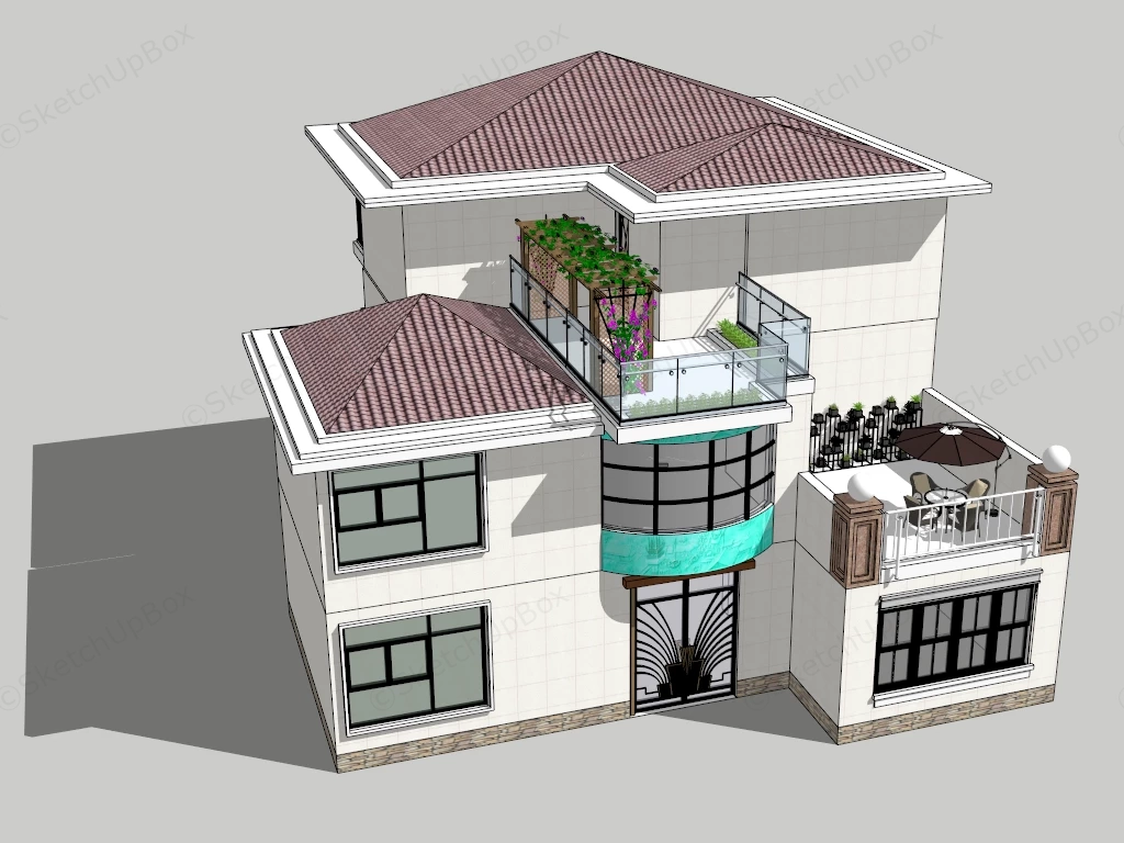 3 Story Contemporary Home sketchup model preview - SketchupBox