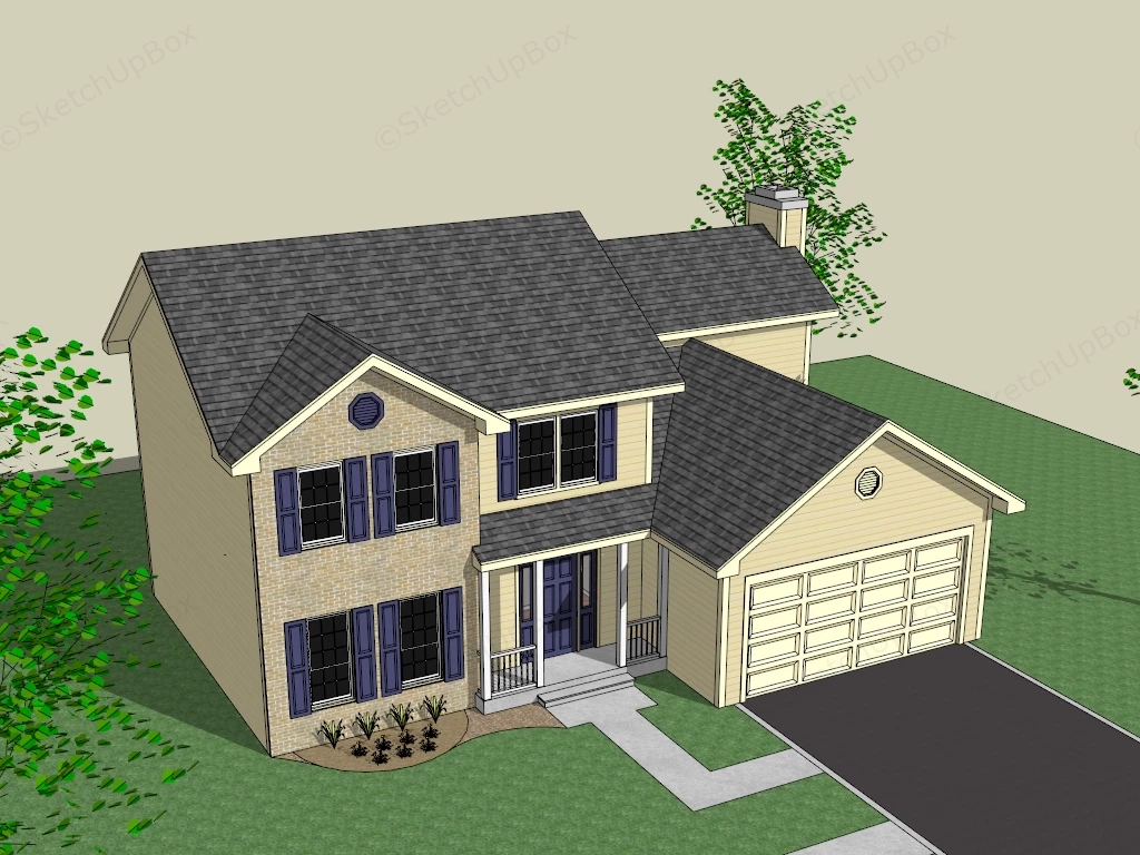 Modern Craftsman House sketchup model preview - SketchupBox