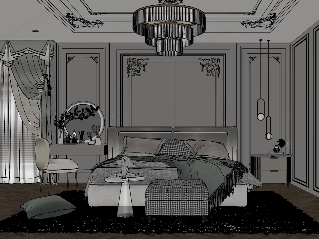 French Style Bedroom sketchup model preview - SketchupBox