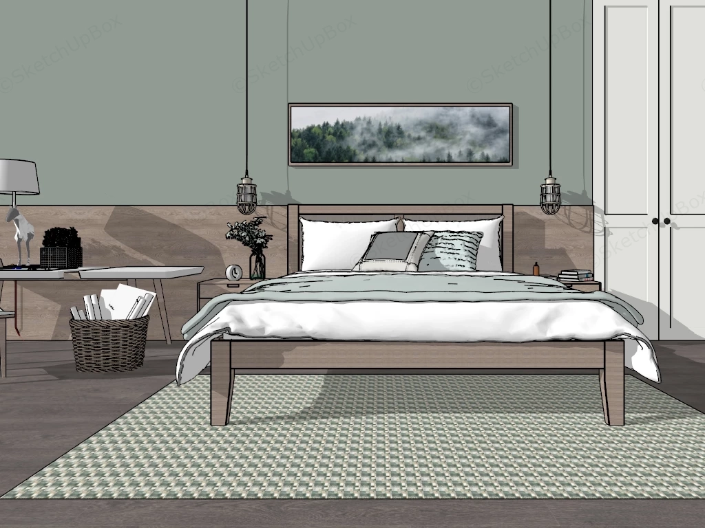 Serene Green And Wood Bedroom sketchup model preview - SketchupBox