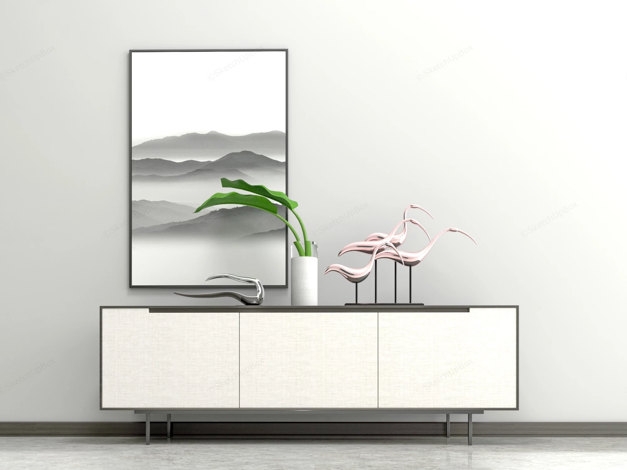 Modern White Sideboard sketchup model preview - SketchupBox