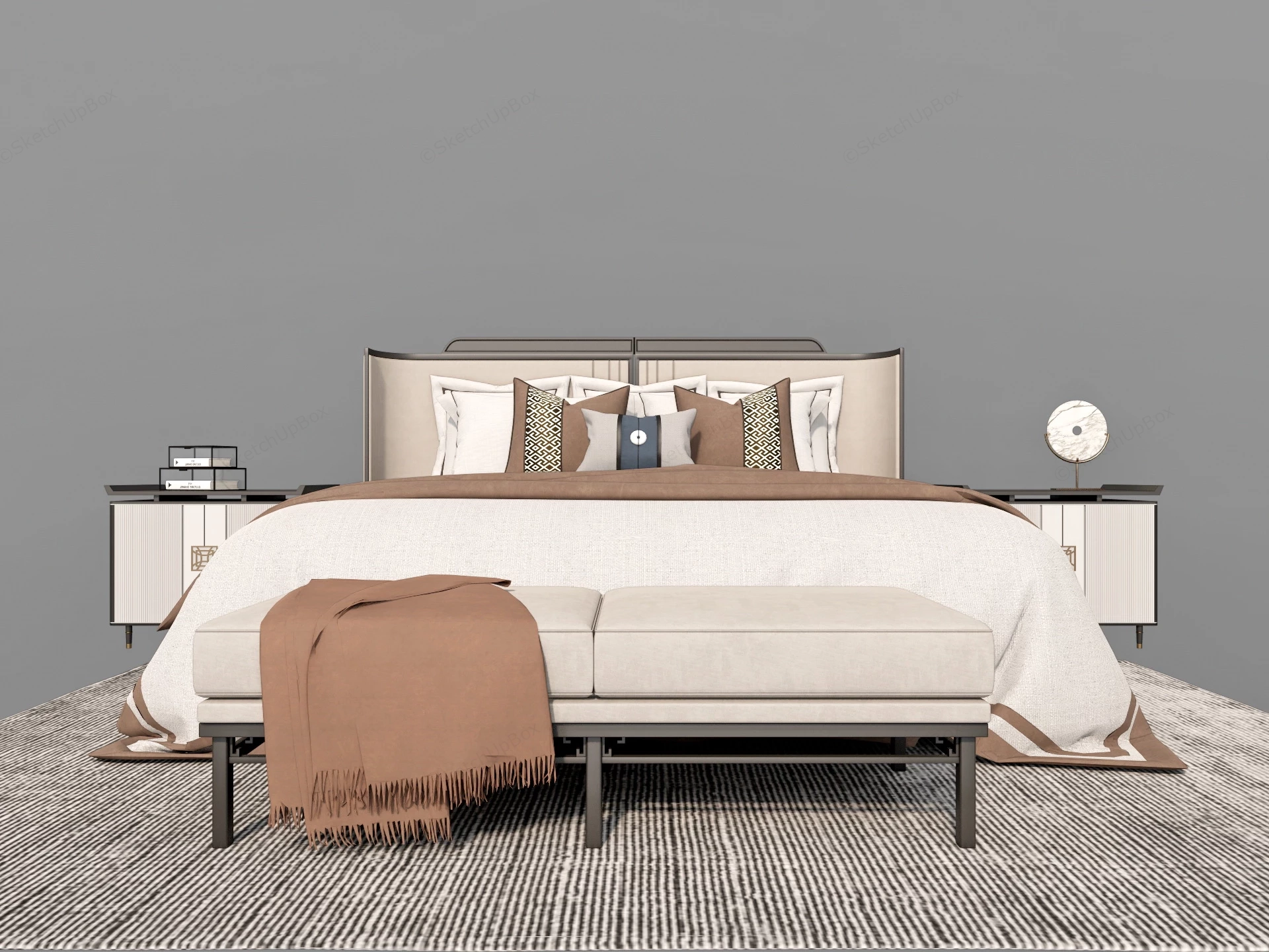 Oriental Style Bed And Nightstand Set sketchup model preview - SketchupBox