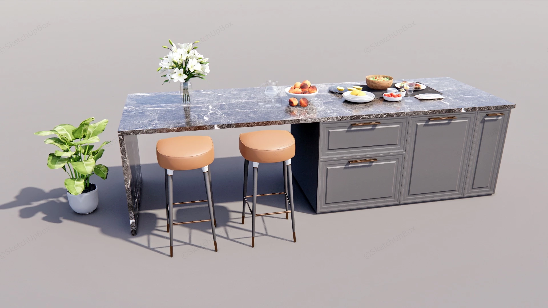 Black Marble Kitchen Island sketchup model preview - SketchupBox