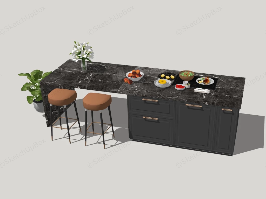 Black Marble Kitchen Island sketchup model preview - SketchupBox