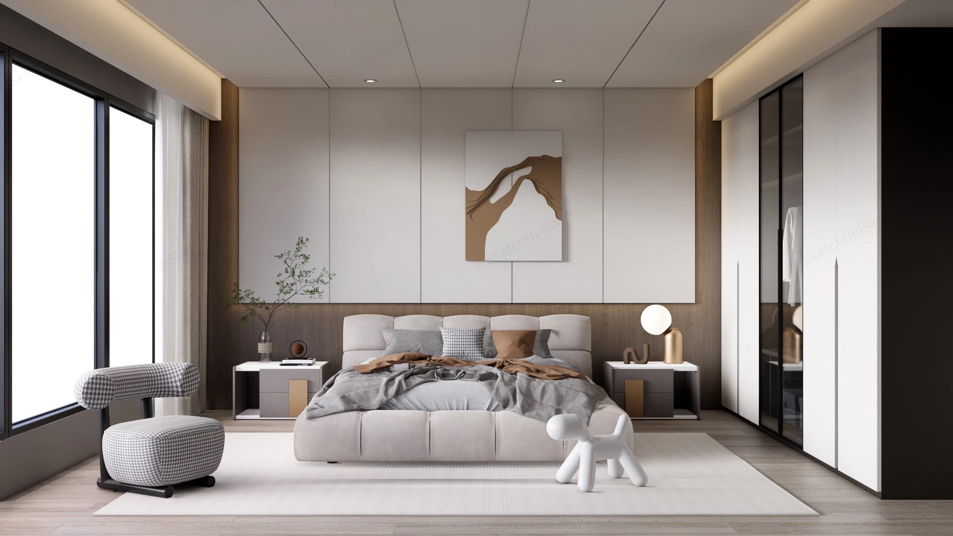 Peaceful Bedroom Design sketchup model preview - SketchupBox