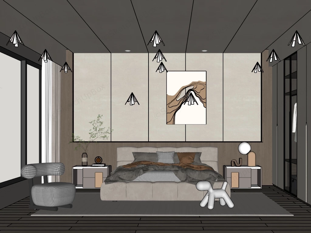 Peaceful Bedroom Design sketchup model preview - SketchupBox