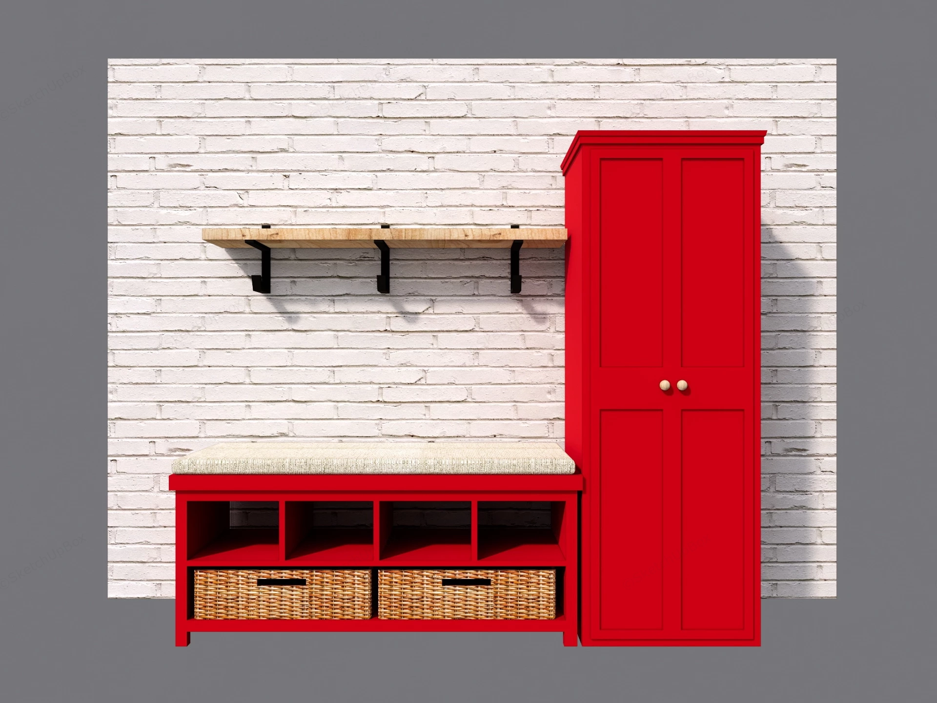Red Mudroom Bench With Storage sketchup model preview - SketchupBox