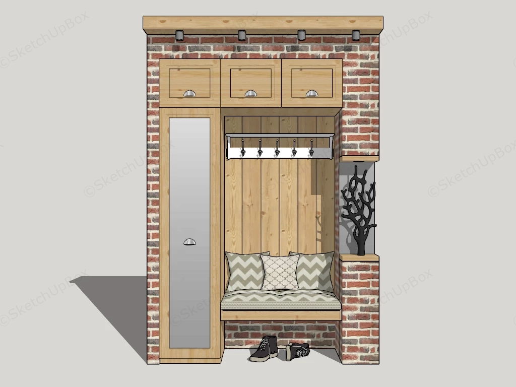 Rustic Hall Tree With Bench sketchup model preview - SketchupBox