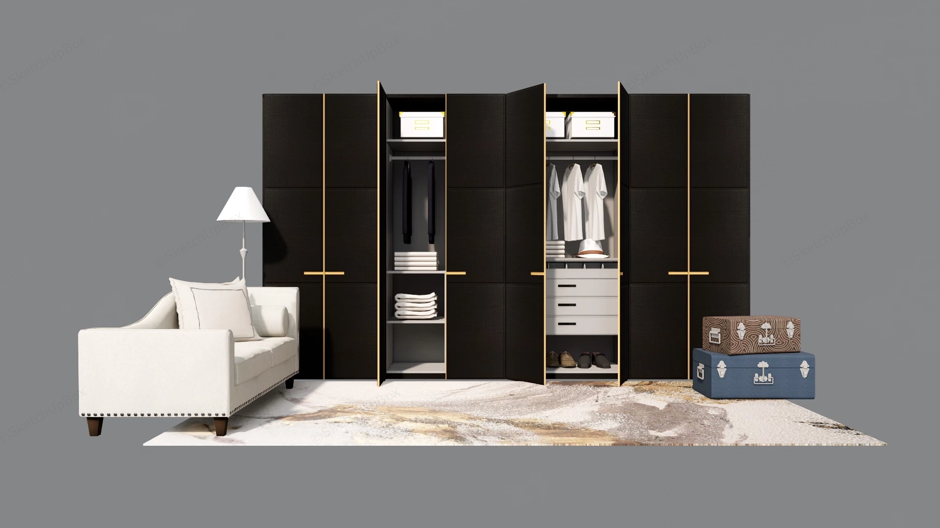 Dark Wood Wardrobe Closet sketchup model preview - SketchupBox