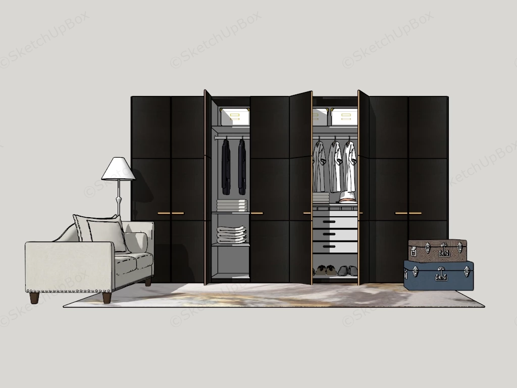 Dark Wood Wardrobe Closet sketchup model preview - SketchupBox