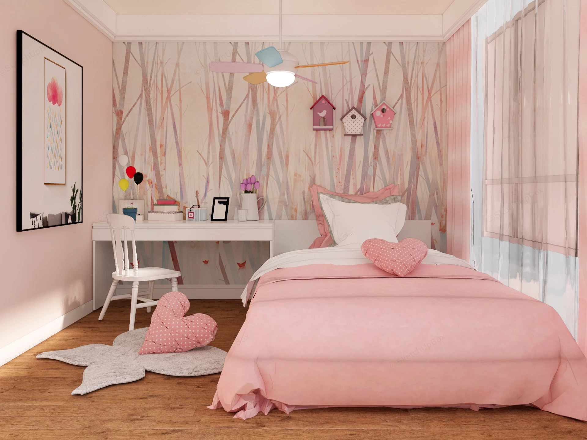 Adorable Teen Girl Bedroom sketchup model preview - SketchupBox