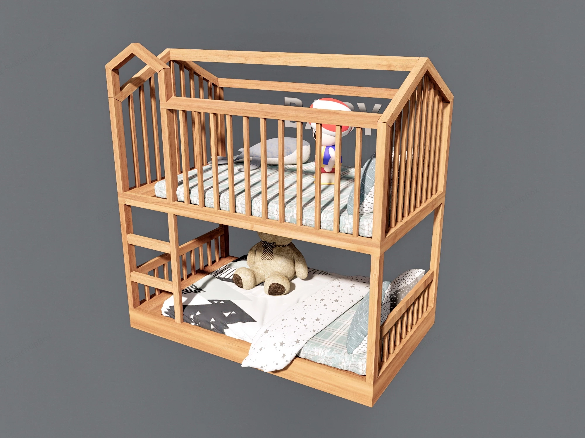 Wood Toddler Bunk Beds sketchup model preview - SketchupBox