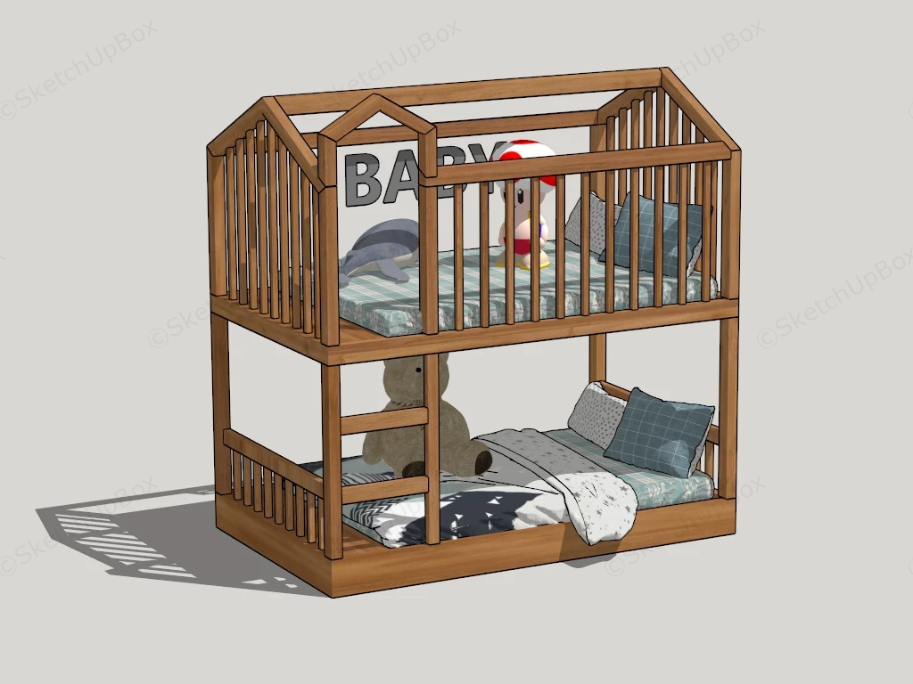 Wood Toddler Bunk Beds sketchup model preview - SketchupBox