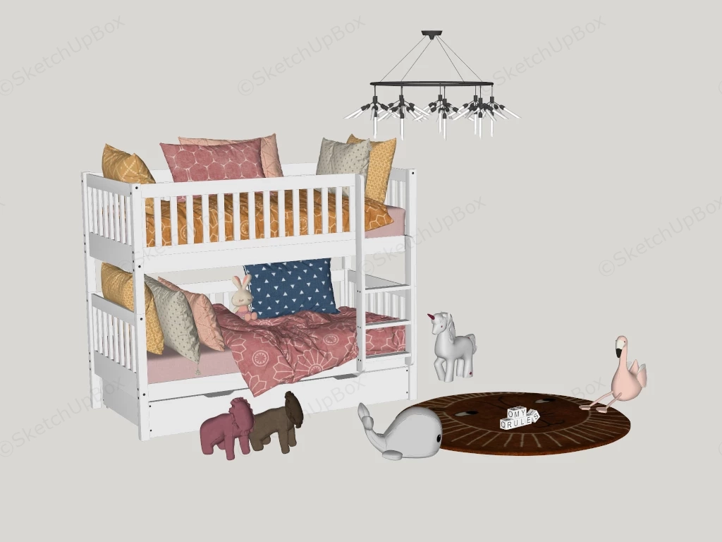 White Toddler Bunk Beds sketchup model preview - SketchupBox