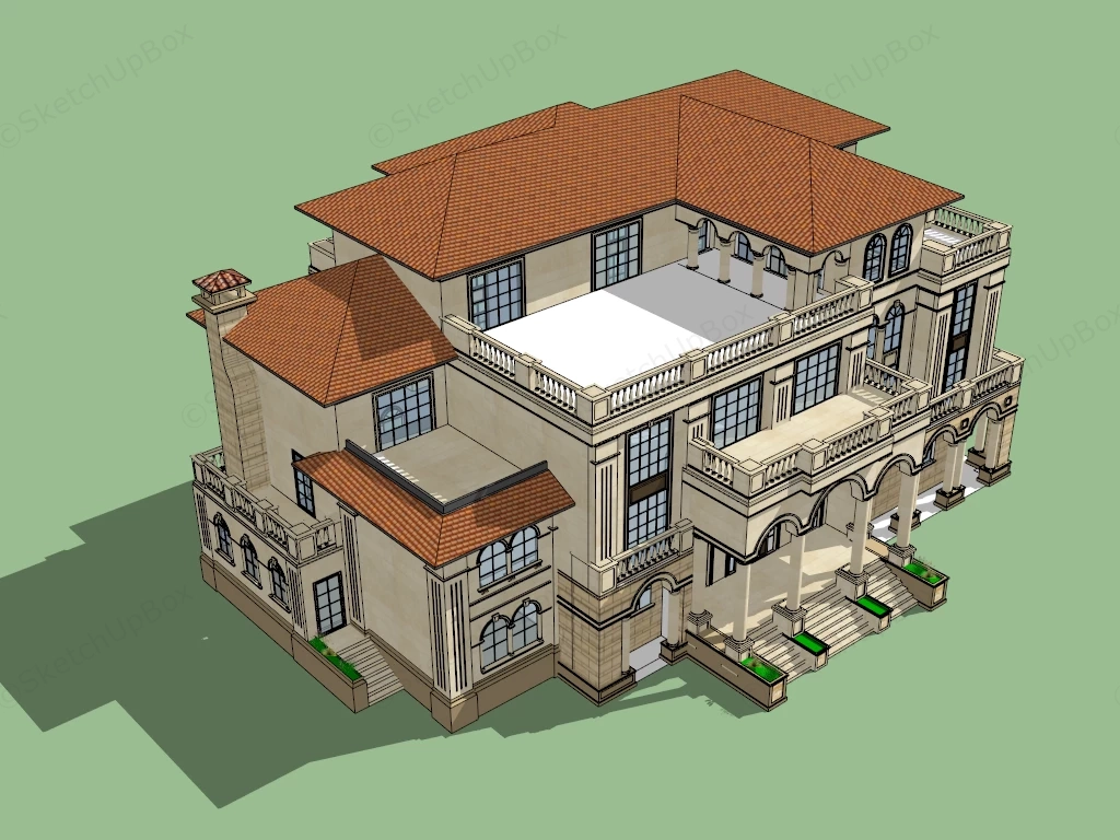 Mansion Luxury House Exterior sketchup model preview - SketchupBox