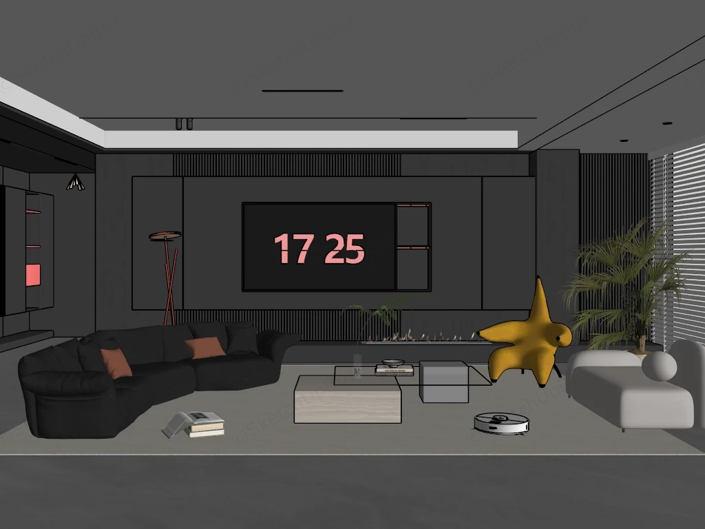 Dark Modern Living Room sketchup model preview - SketchupBox