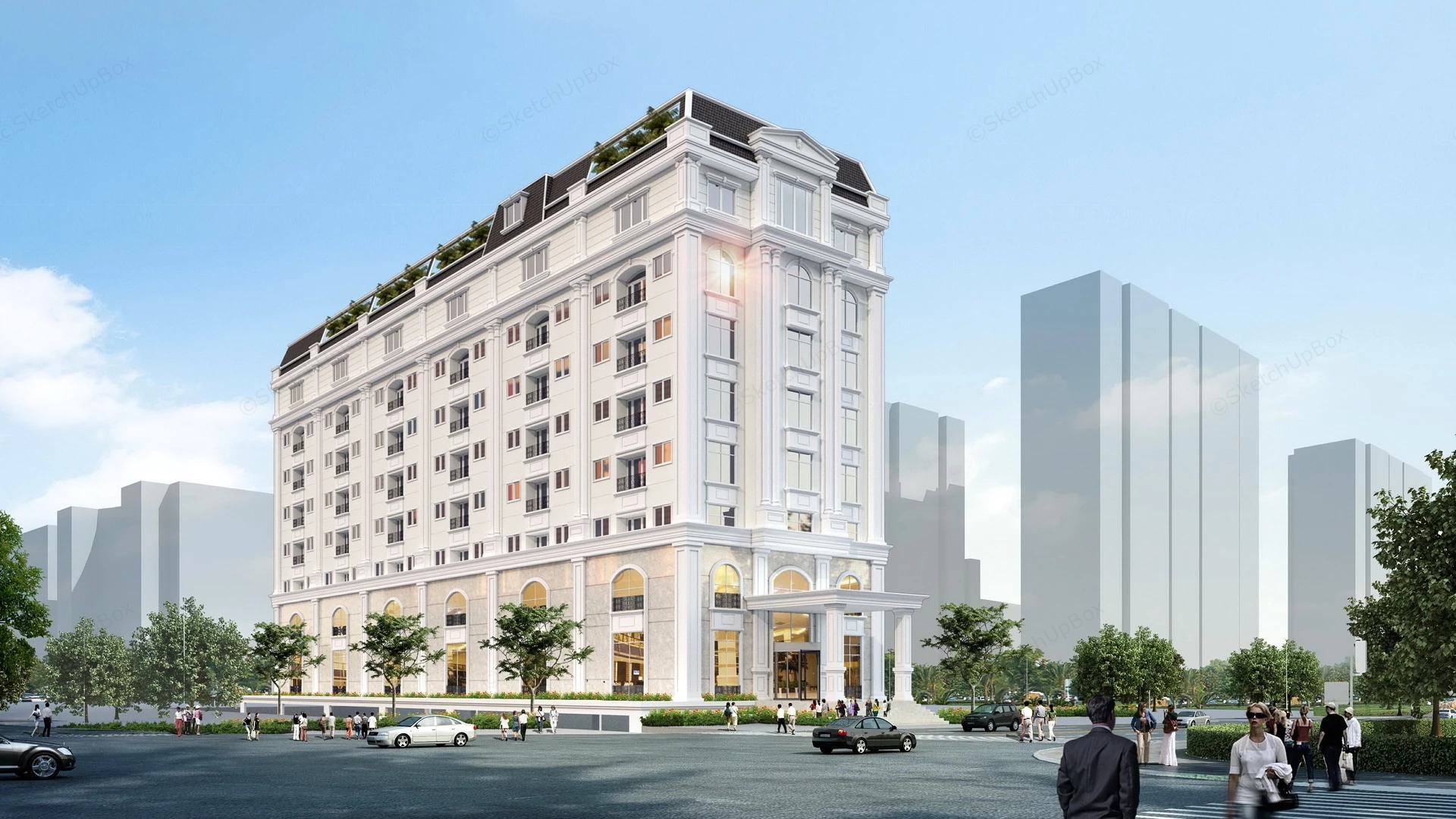 Modern Style Apartment Building sketchup model preview - SketchupBox