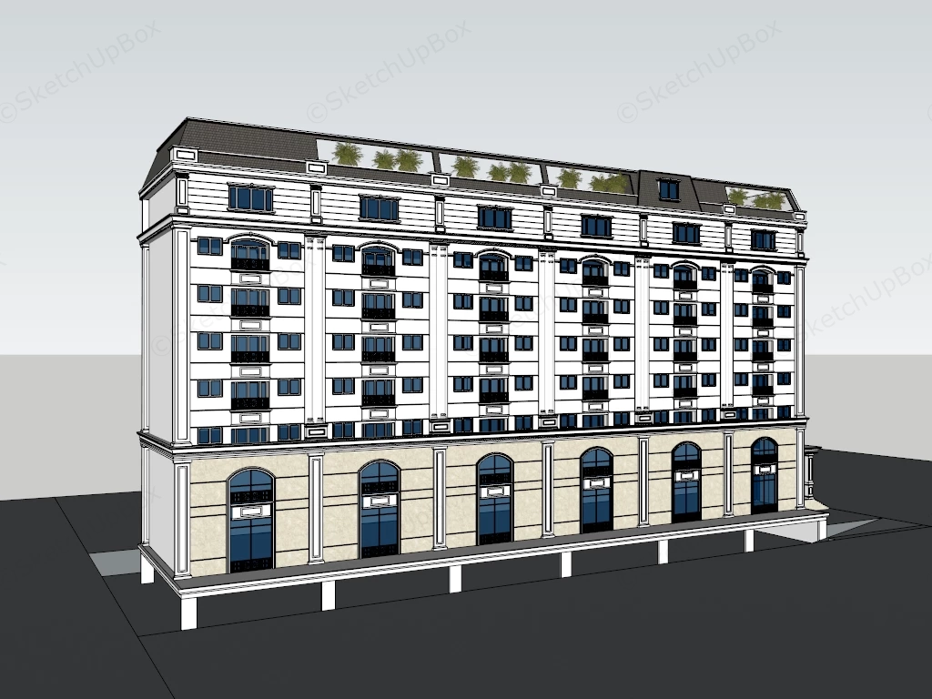 Modern Style Apartment Building sketchup model preview - SketchupBox