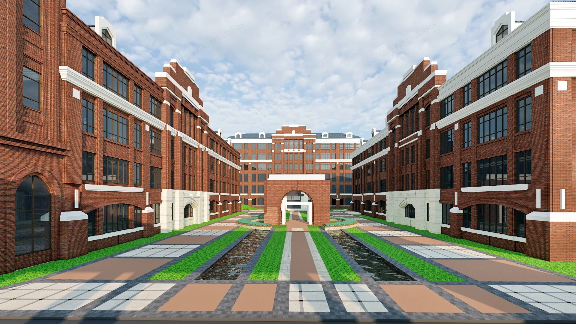 Red Brick School Architecutre sketchup model preview - SketchupBox