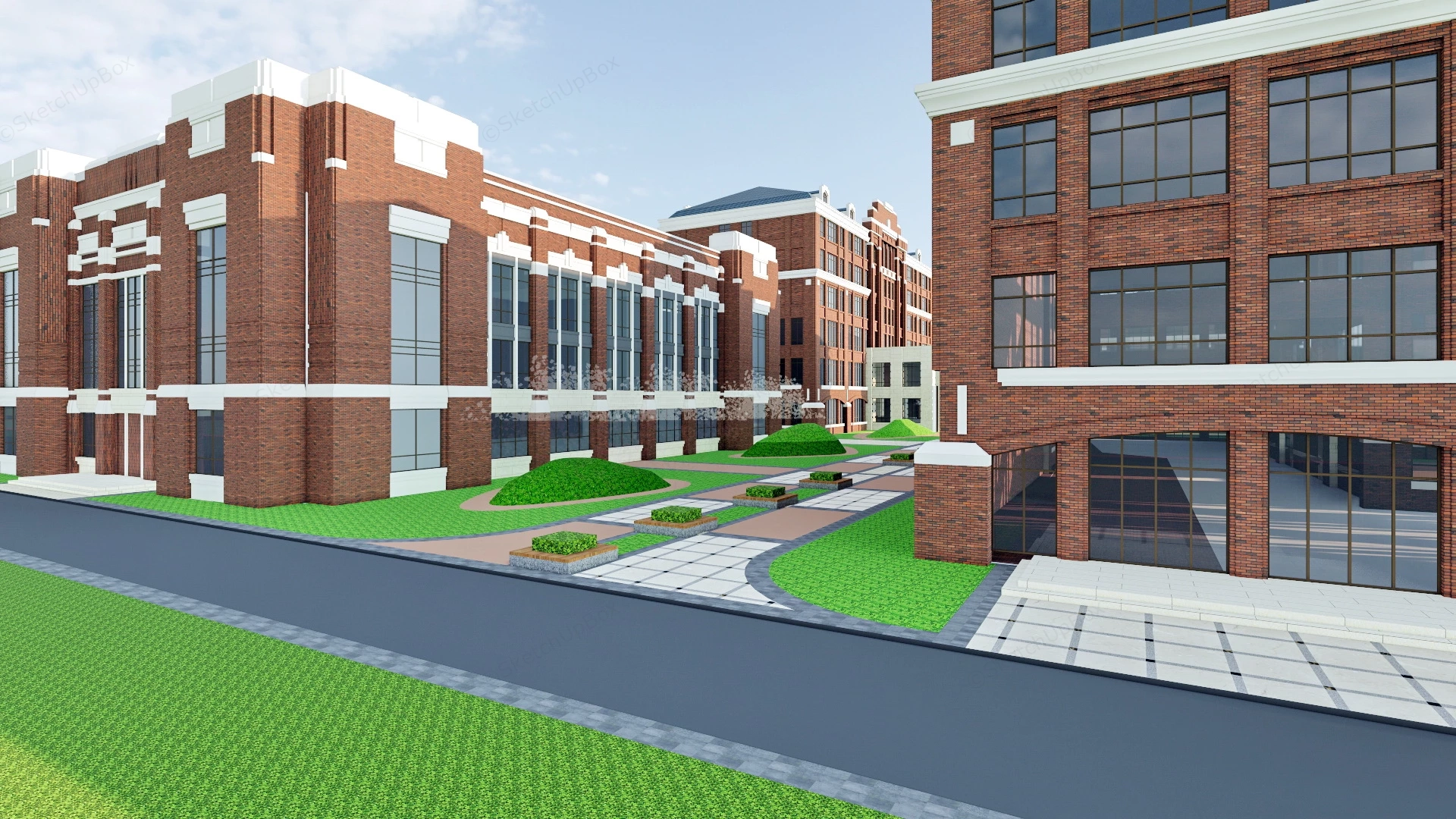 Red Brick School Architecutre sketchup model preview - SketchupBox