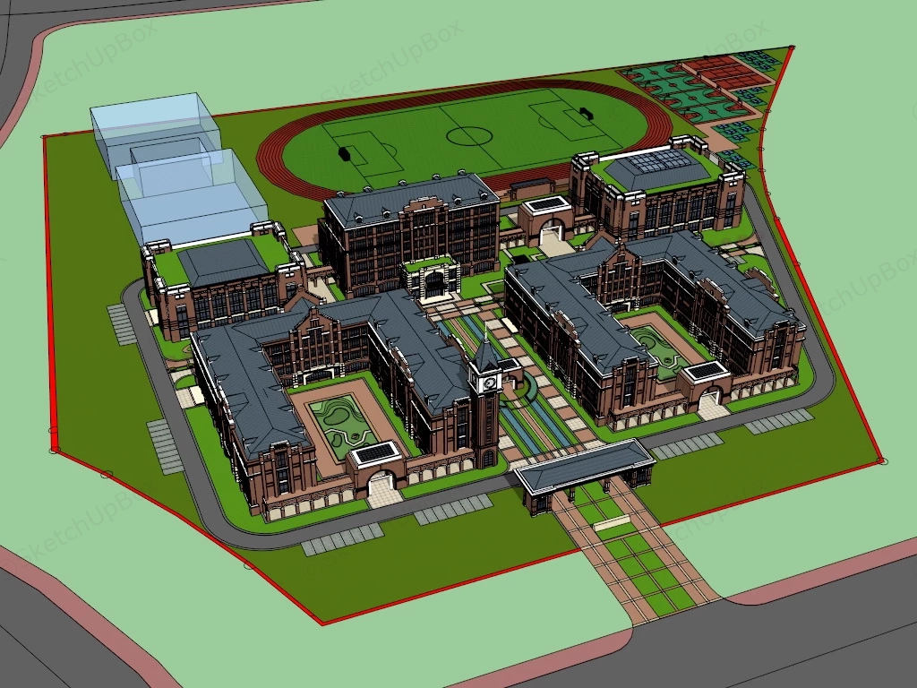 Red Brick School Architecutre sketchup model preview - SketchupBox