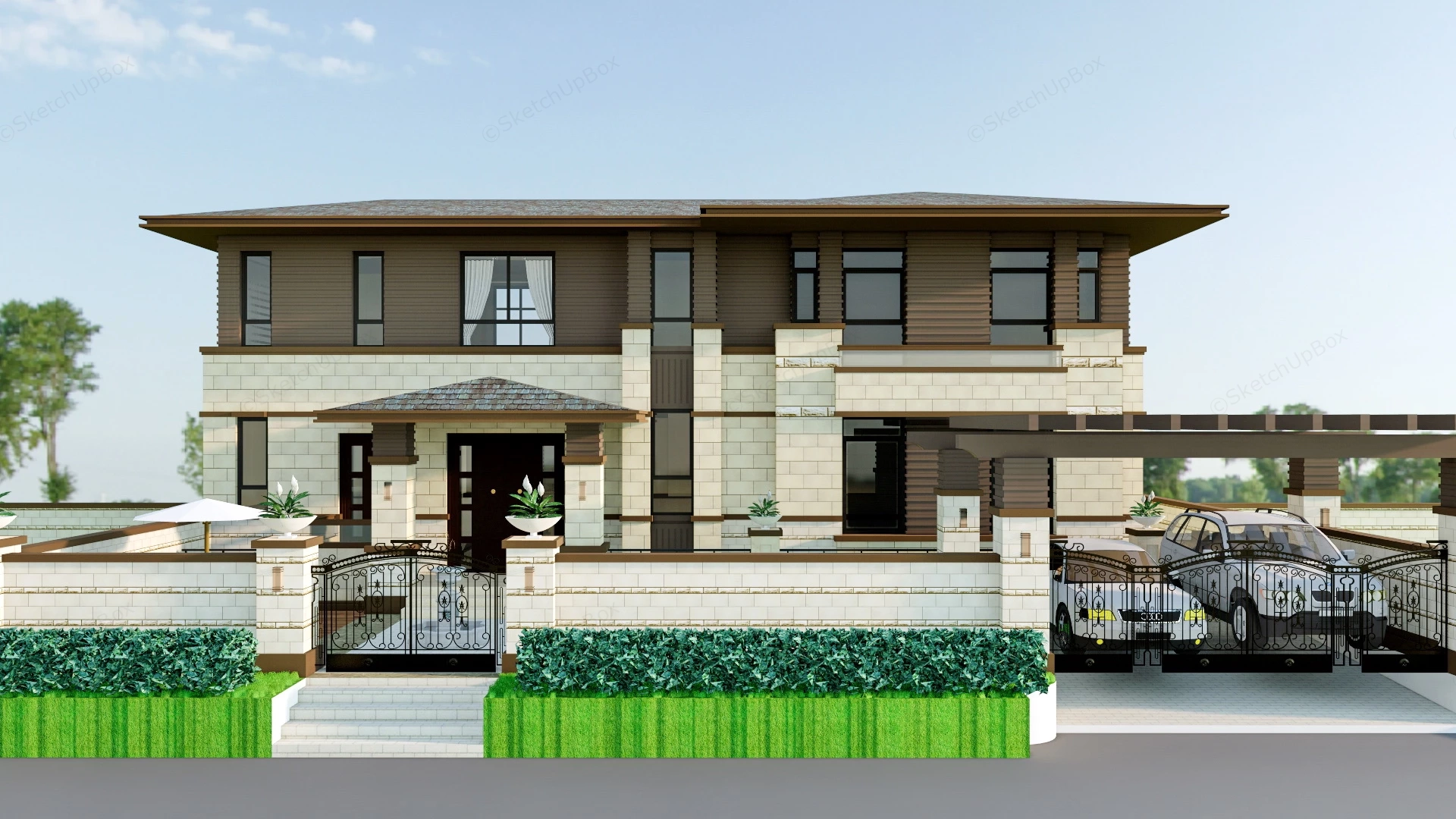 Prairie Style Villa sketchup model preview - SketchupBox