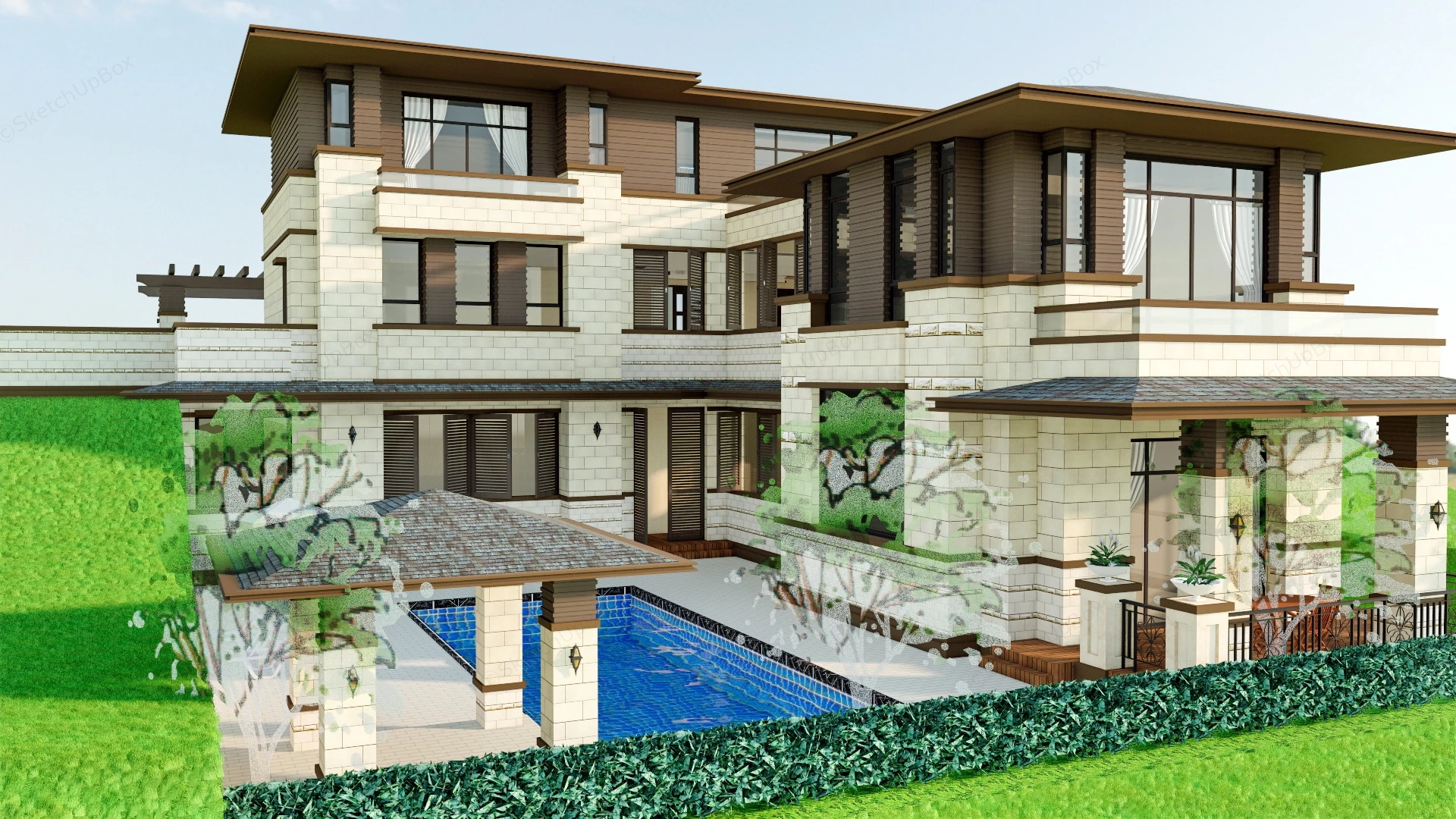 Prairie Style Villa sketchup model preview - SketchupBox