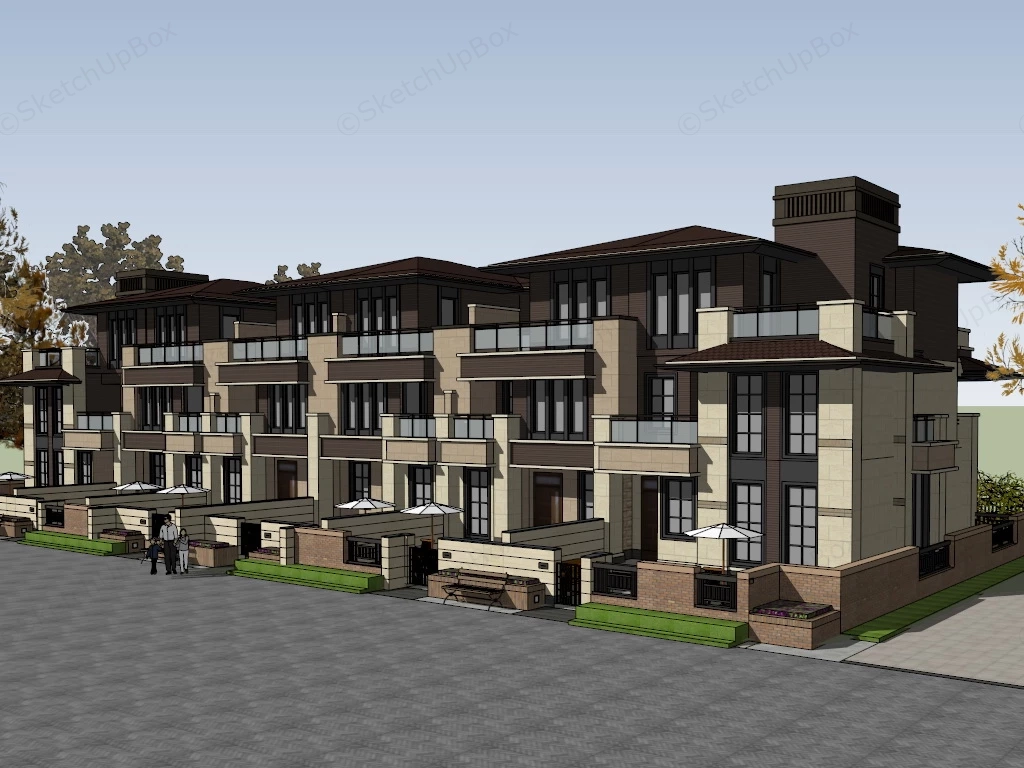 Prairie Style Row House sketchup model preview - SketchupBox