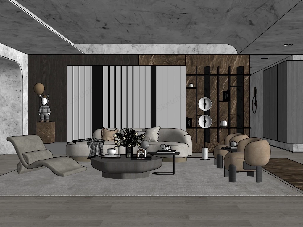 Wabi Sabi Modern Living Room sketchup model preview - SketchupBox