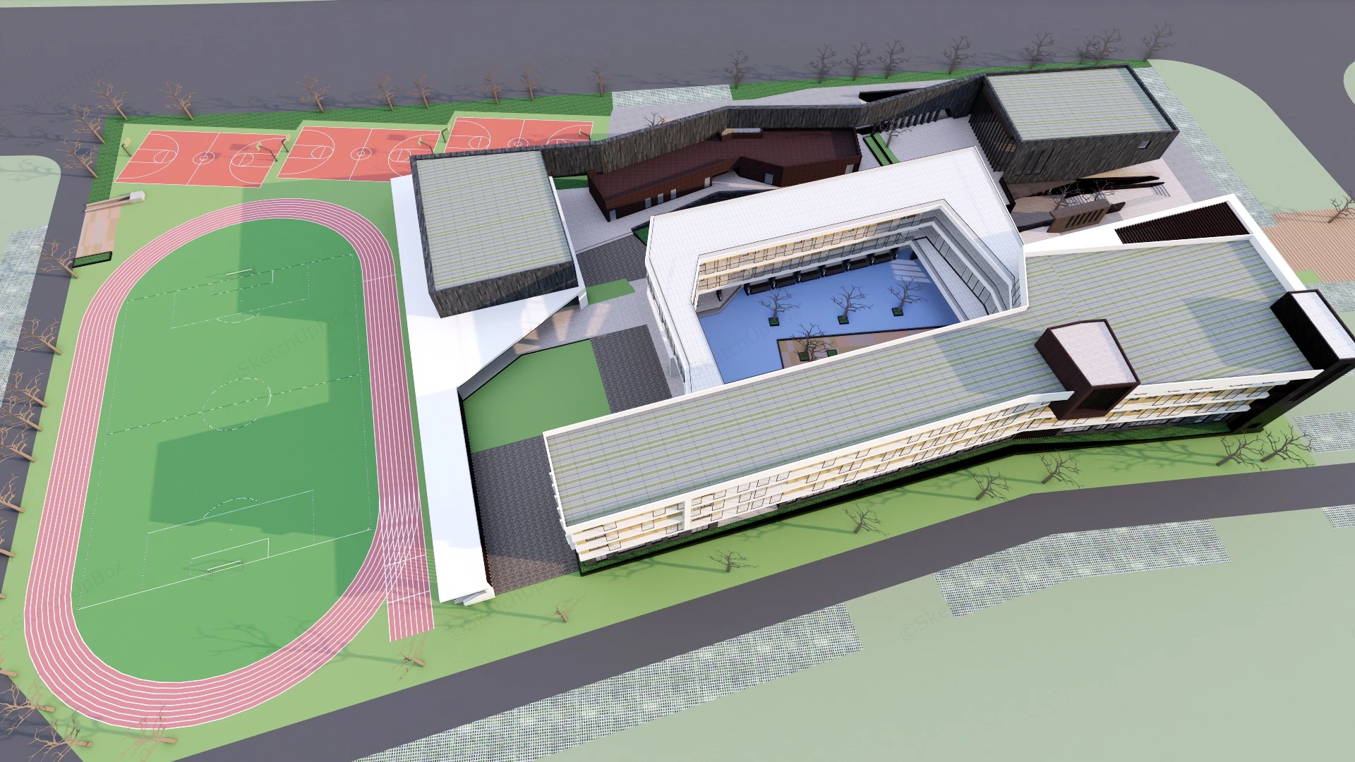 Modern High School Buildings sketchup model preview - SketchupBox