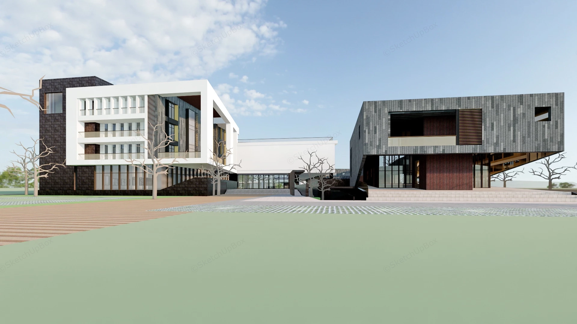 Modern High School Buildings sketchup model preview - SketchupBox