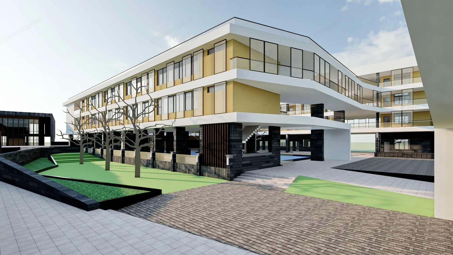 Modern High School Buildings sketchup model preview - SketchupBox