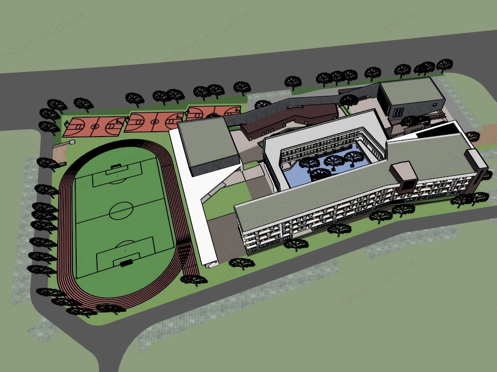 Modern High School Buildings sketchup model preview - SketchupBox