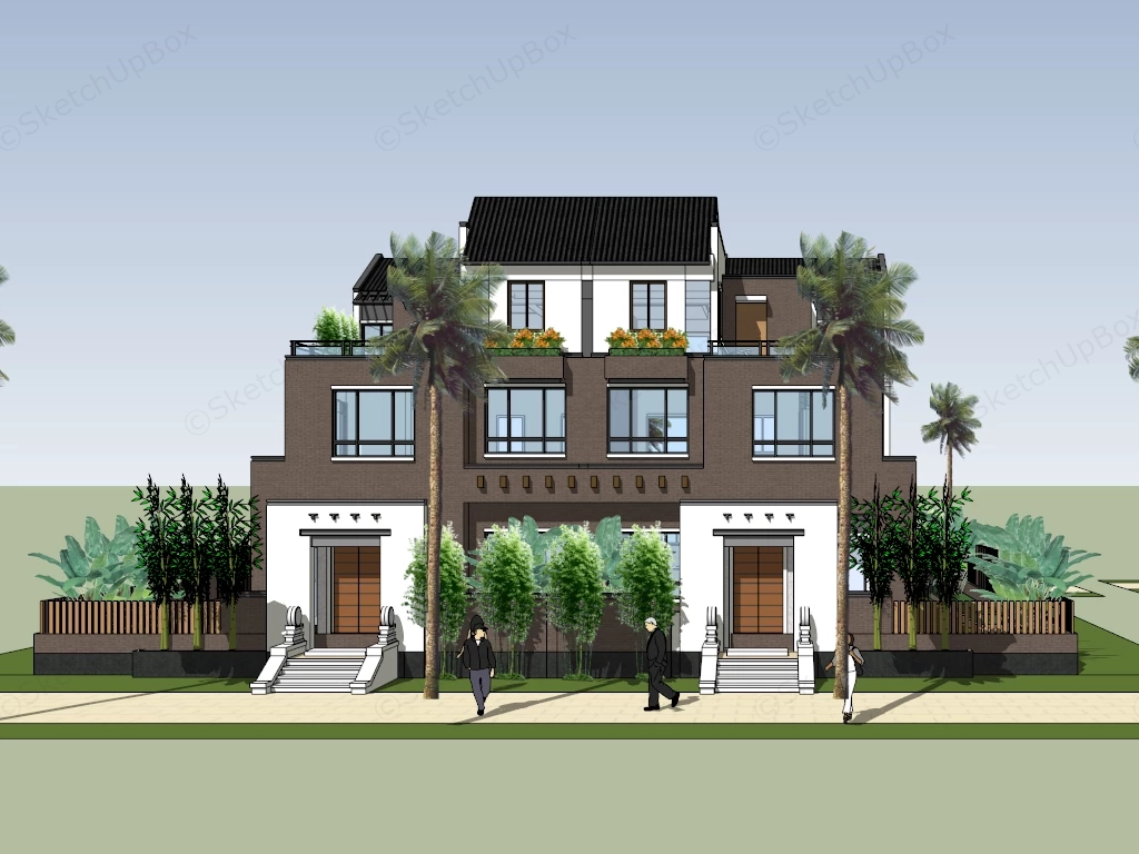 Contemporary Chinese Duplex Houses sketchup model preview - SketchupBox
