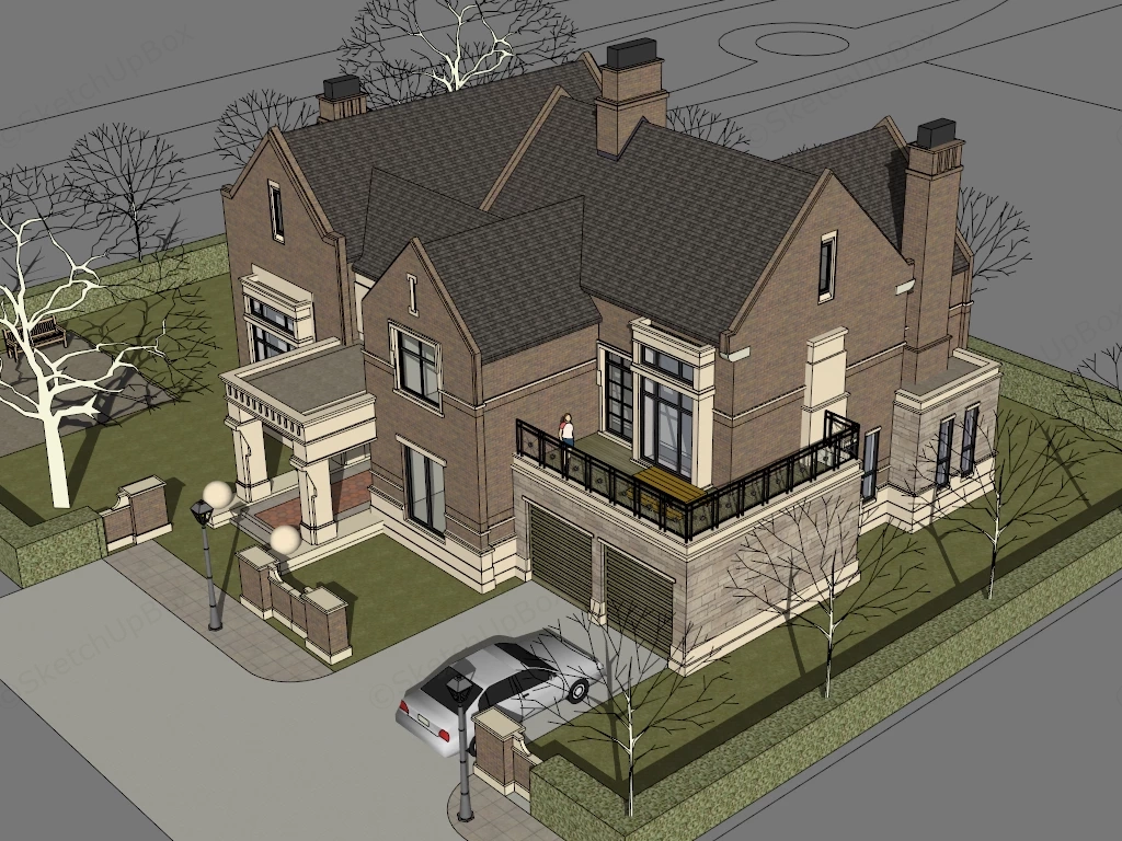 Brick Craftsman Style House sketchup model preview - SketchupBox
