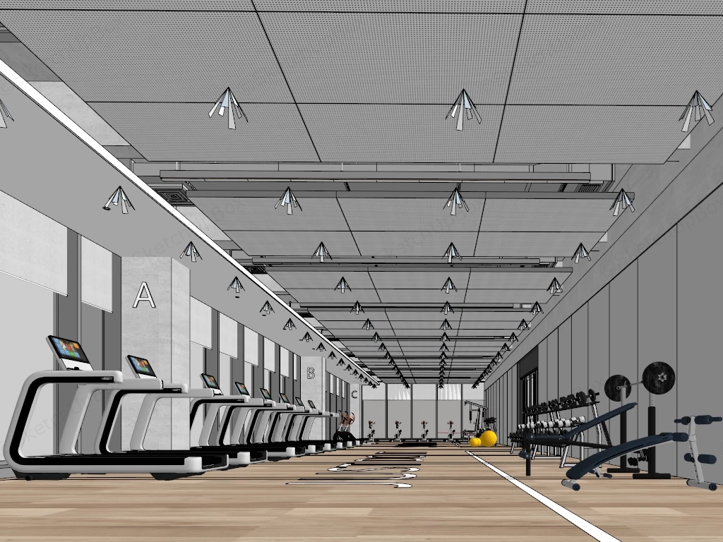 Gym Fitness Center sketchup model preview - SketchupBox