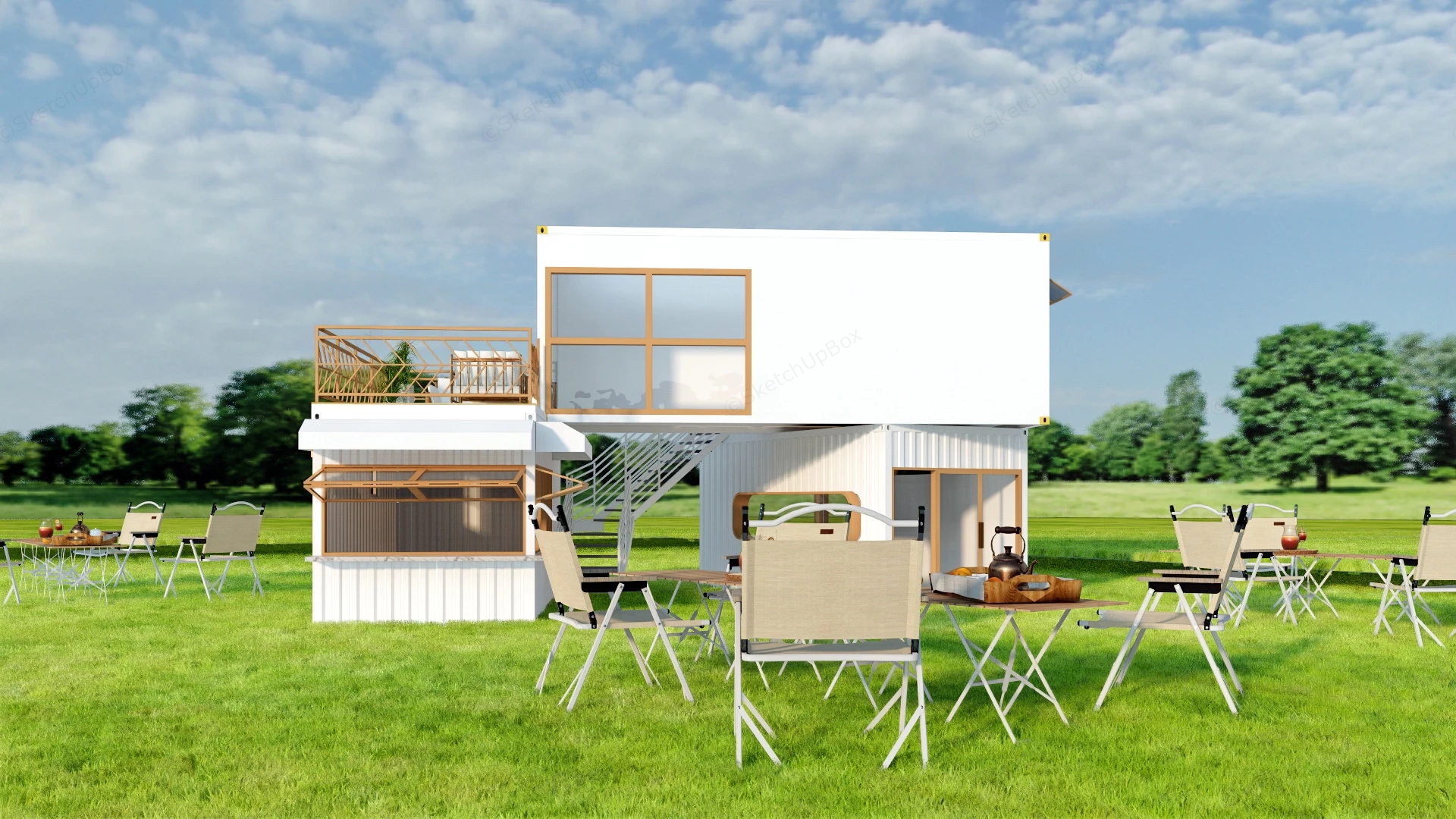 Shipping Container Coffee Shop sketchup model preview - SketchupBox