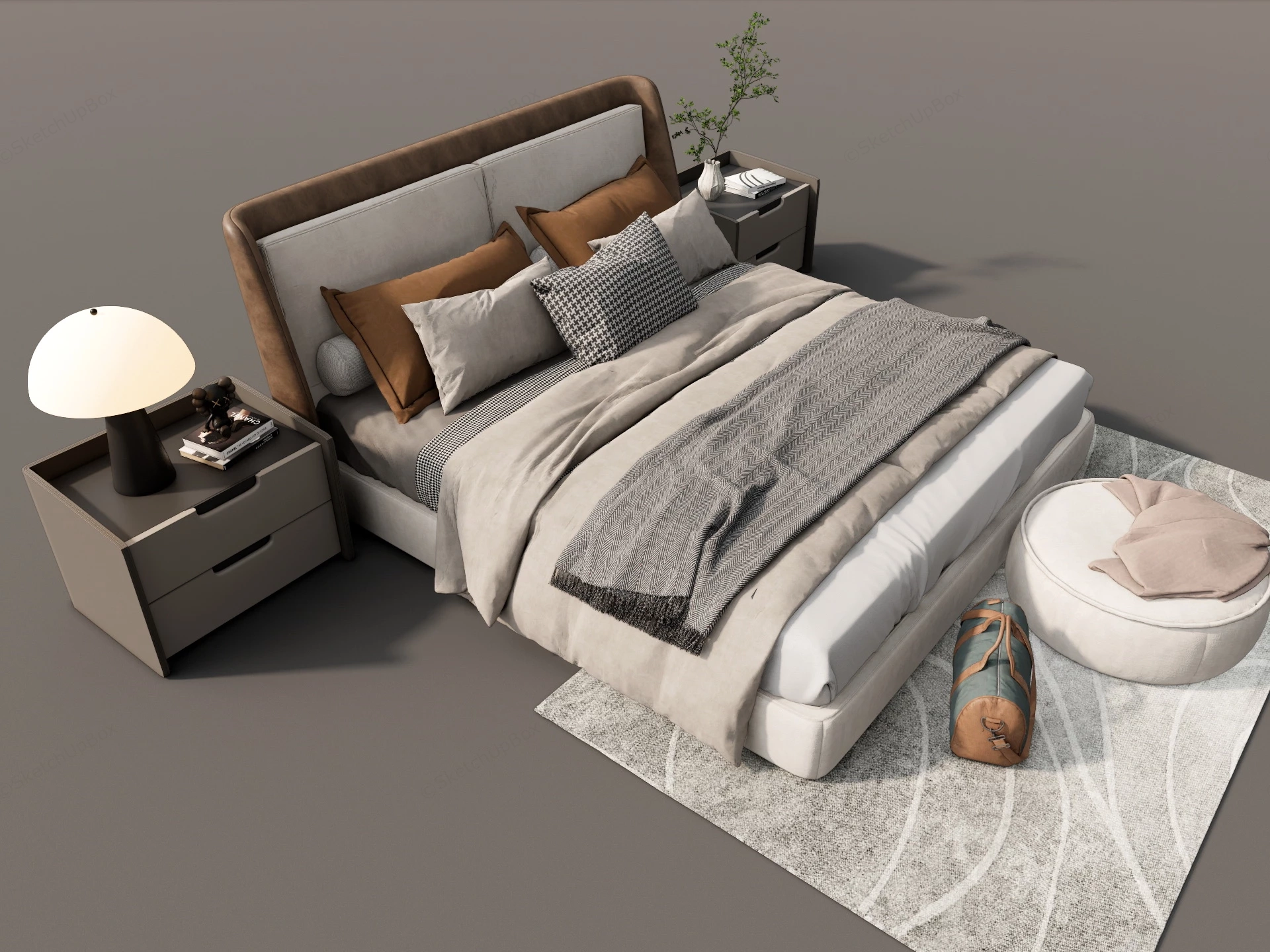 Modern 4 Piece Bedroom Set sketchup model preview - SketchupBox