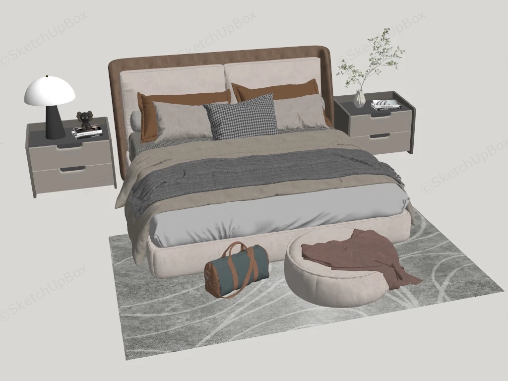 Modern 4 Piece Bedroom Set sketchup model preview - SketchupBox