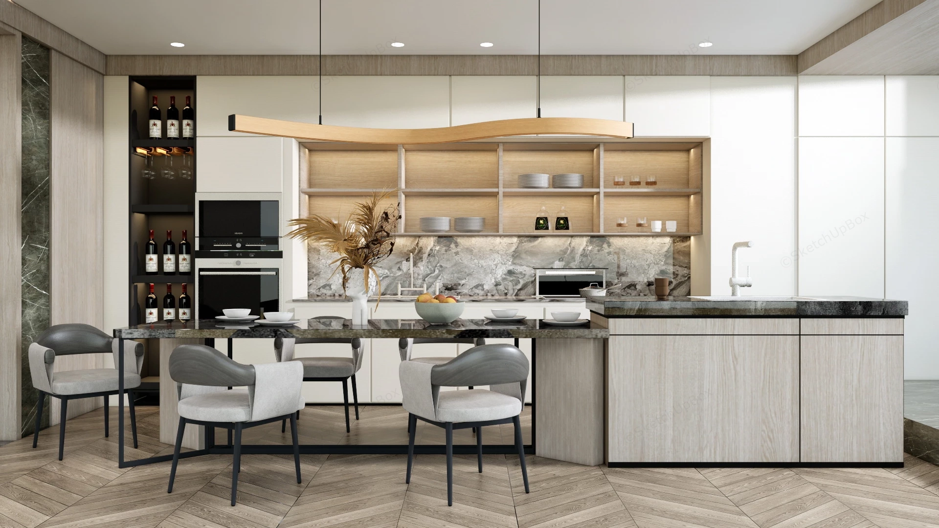 Beautiful Cream Kitchen sketchup model preview - SketchupBox