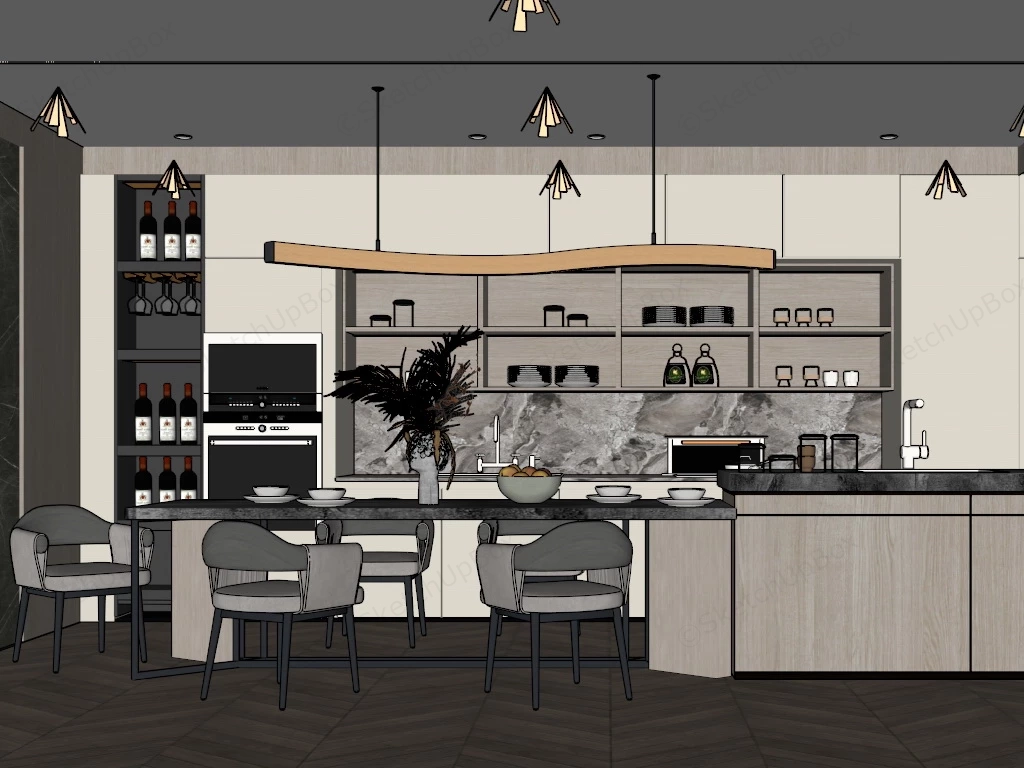 Beautiful Cream Kitchen sketchup model preview - SketchupBox