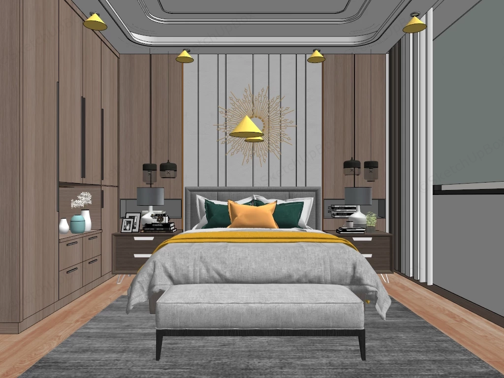 Organic Modern Bedroom Decor sketchup model preview - SketchupBox