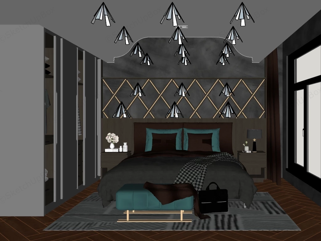 Dark Modern Bedroom sketchup model preview - SketchupBox