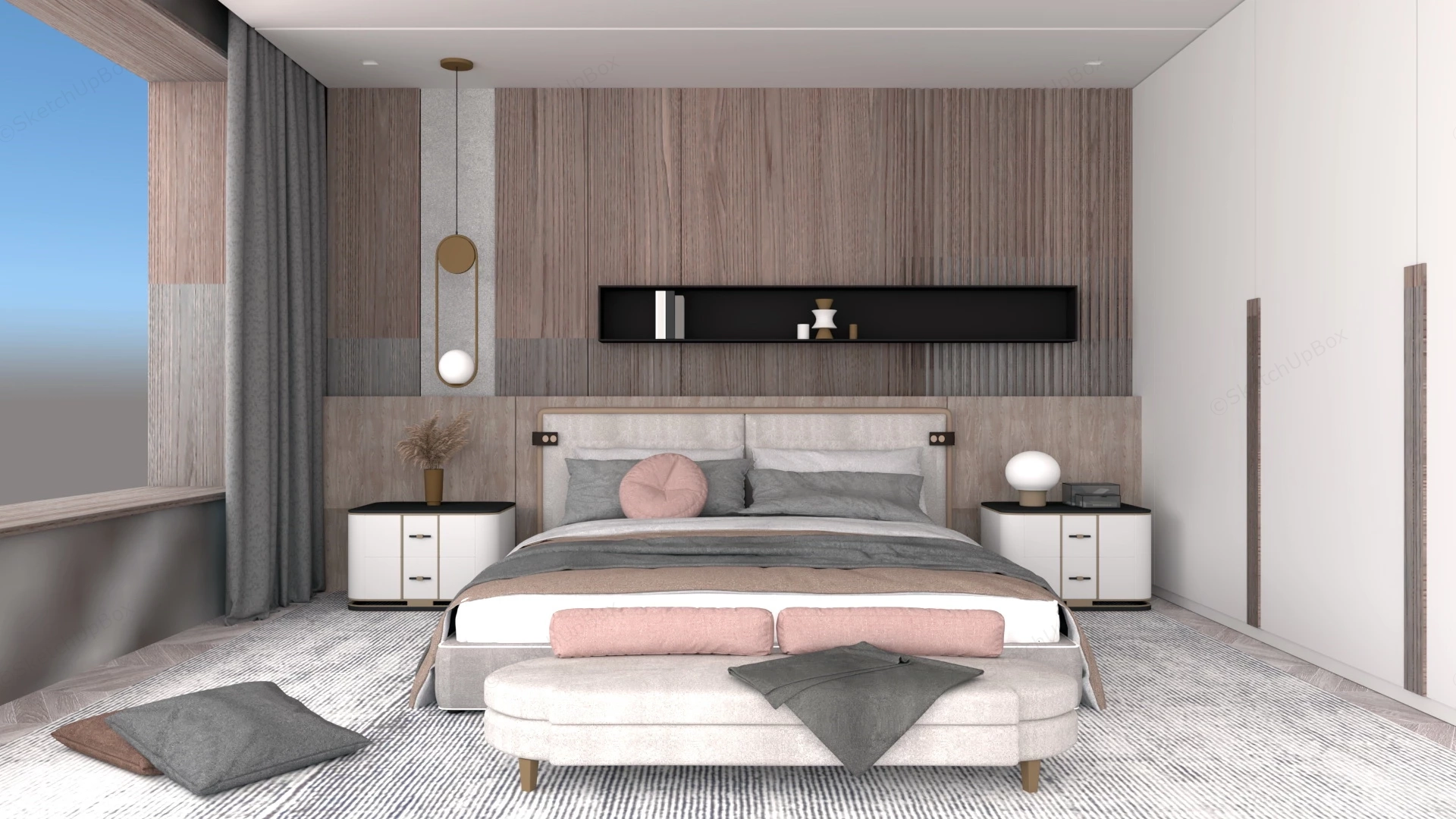 Aesthetic Cozy Bedroom Decor sketchup model preview - SketchupBox