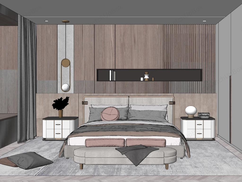 Aesthetic Cozy Bedroom Decor sketchup model preview - SketchupBox
