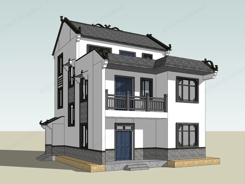 Modern Chinese House sketchup model preview - SketchupBox