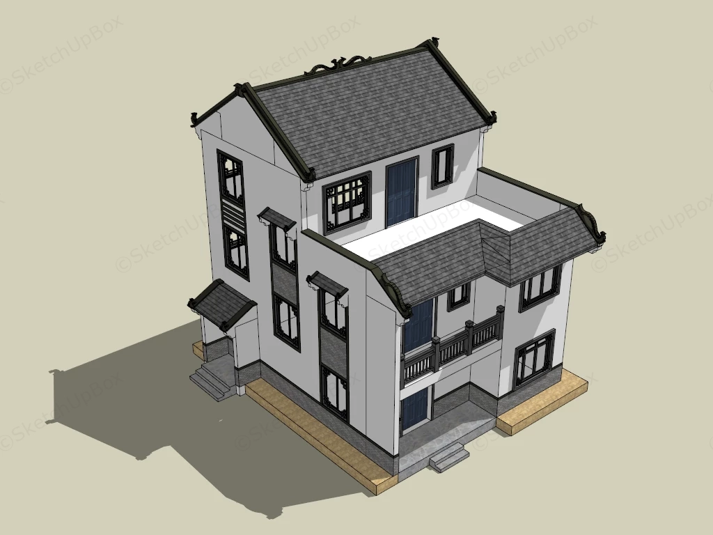 Modern Chinese House sketchup model preview - SketchupBox