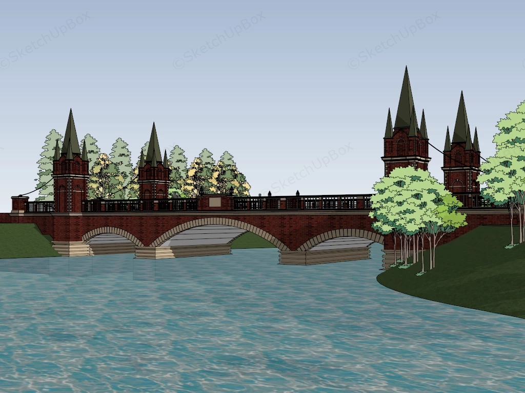 Brick Bridge With Tower sketchup model preview - SketchupBox