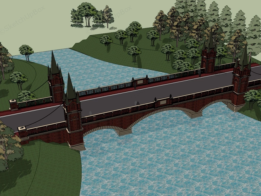 Brick Bridge With Tower sketchup model preview - SketchupBox