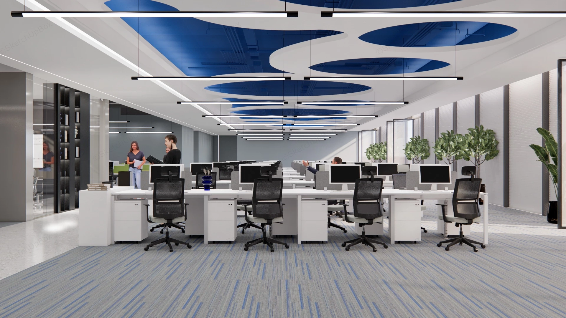 Contemporary Office Space Layout sketchup model preview - SketchupBox